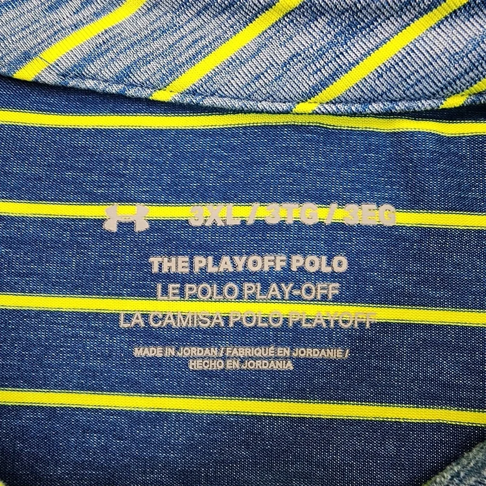 Under Armour The Playoff Polo Shirt Mens 3XL Blue Yellow Striped Performance